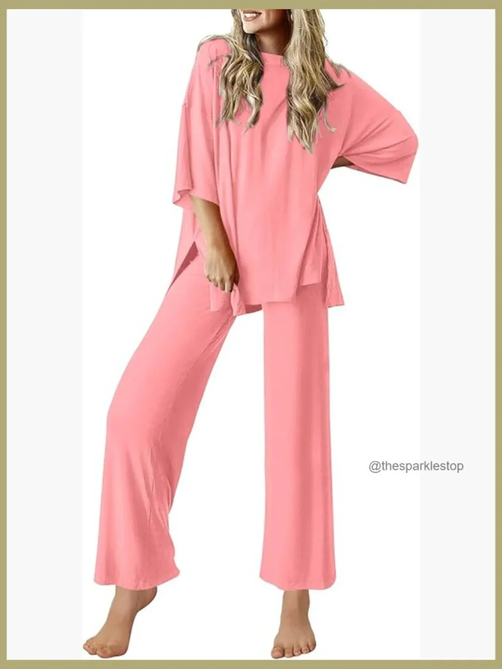 Soft Polyester Lounge Set with Pockets, Oversized Pajamas